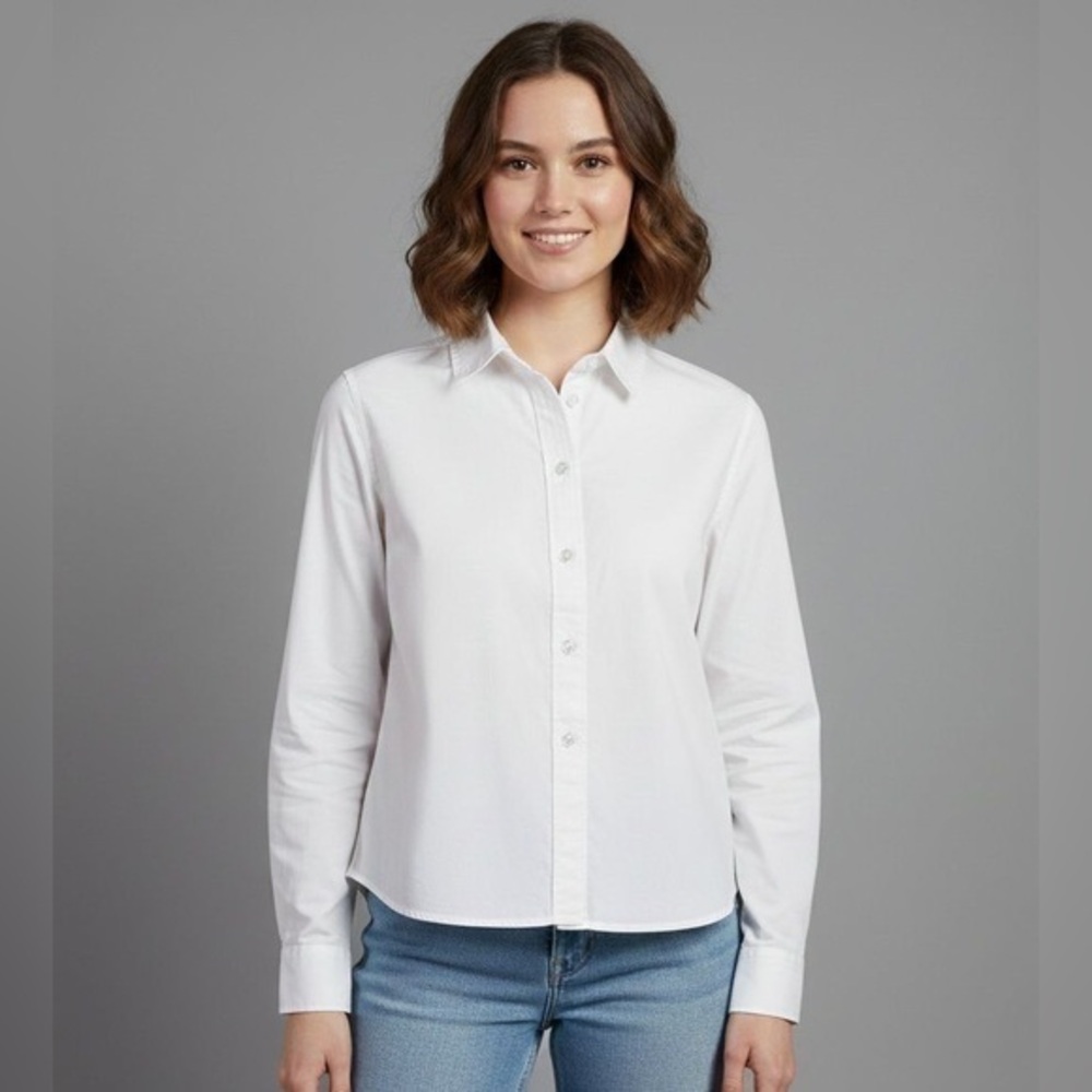 Gap Long Sleeve Button Down Cropped White Shirt NWOT